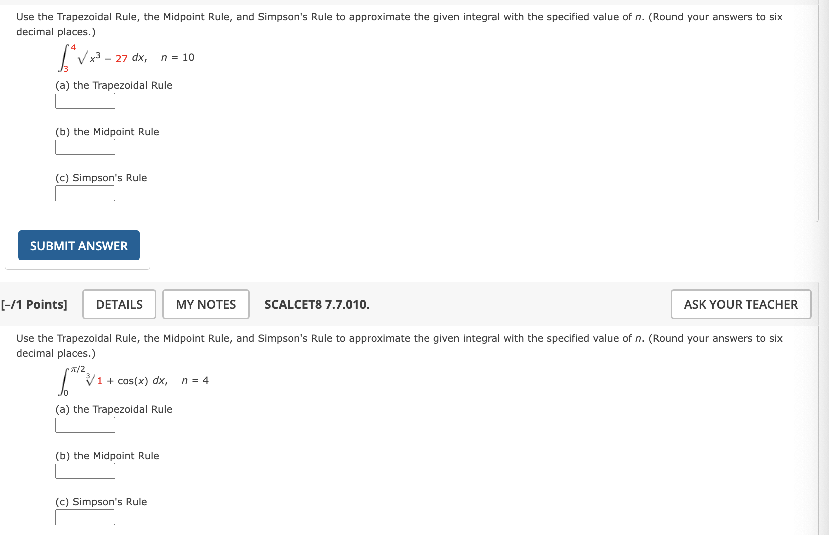 3 4 x 3 - 2 7 2 d x , n = 1 0 ( a ) the