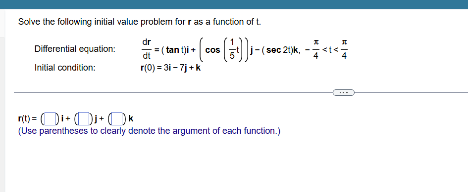 Solve the following initial value problem for r a