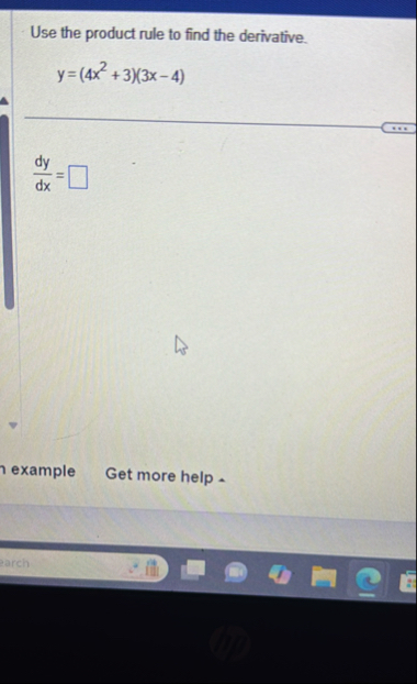 Use the product rule to find the derivative. y =
