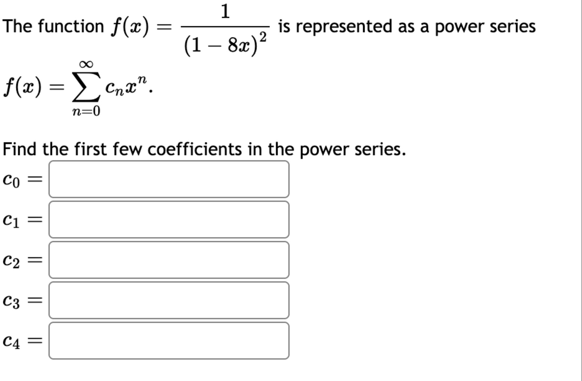The function f ( x ) = ( 1 ) / ( ( 1 - 8 x ) ^ (
