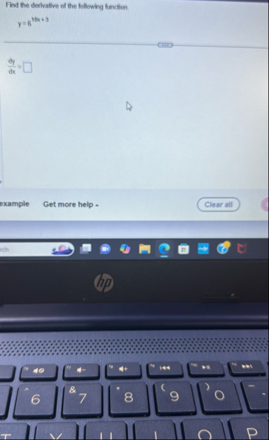 Find the derivative of the following function. y