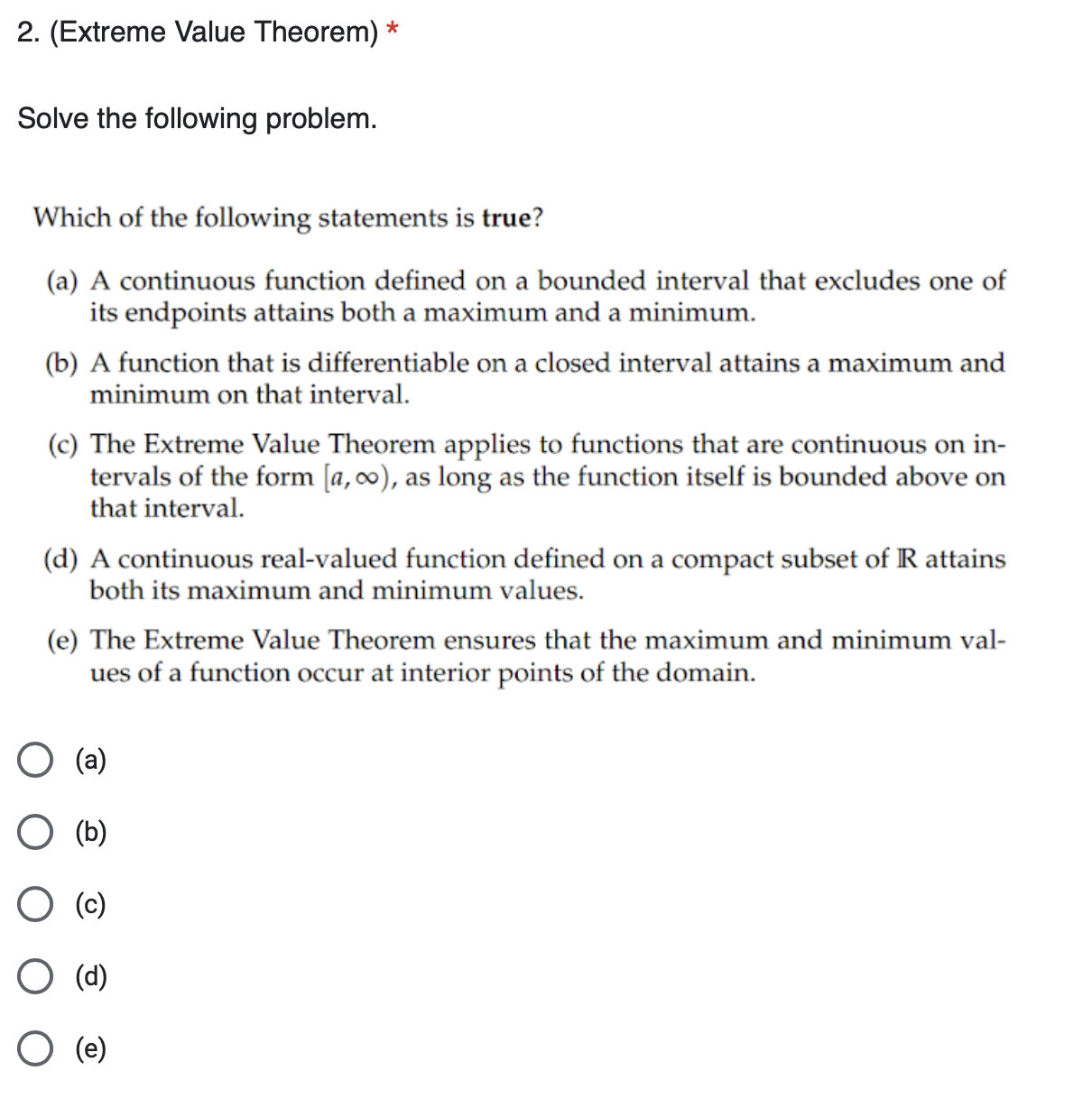 2 . ( Extreme Value Theorem ) * Solve the