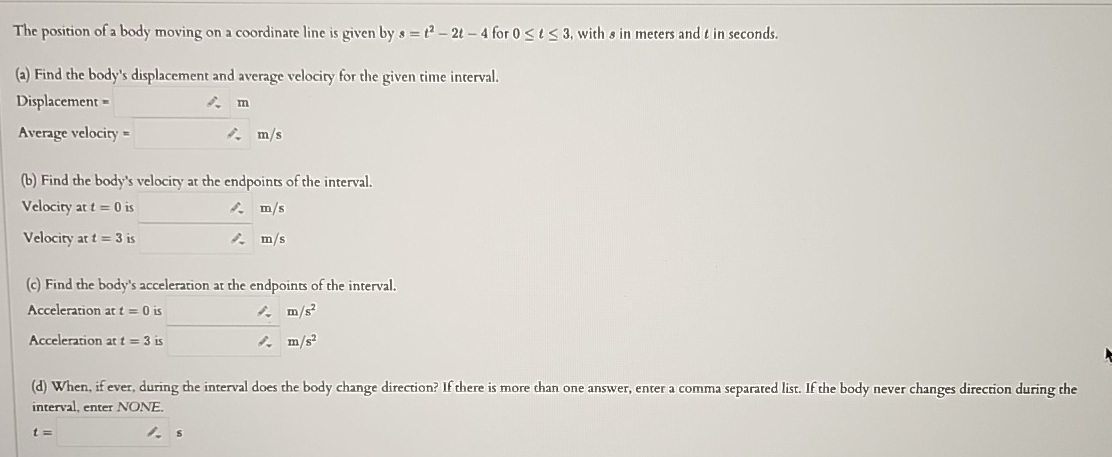 The position of a body moving on a coordinare
