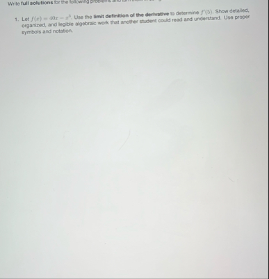 Write full solutions for the following produms