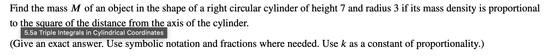Find the mass \ ( M \ ) of an object in the shape