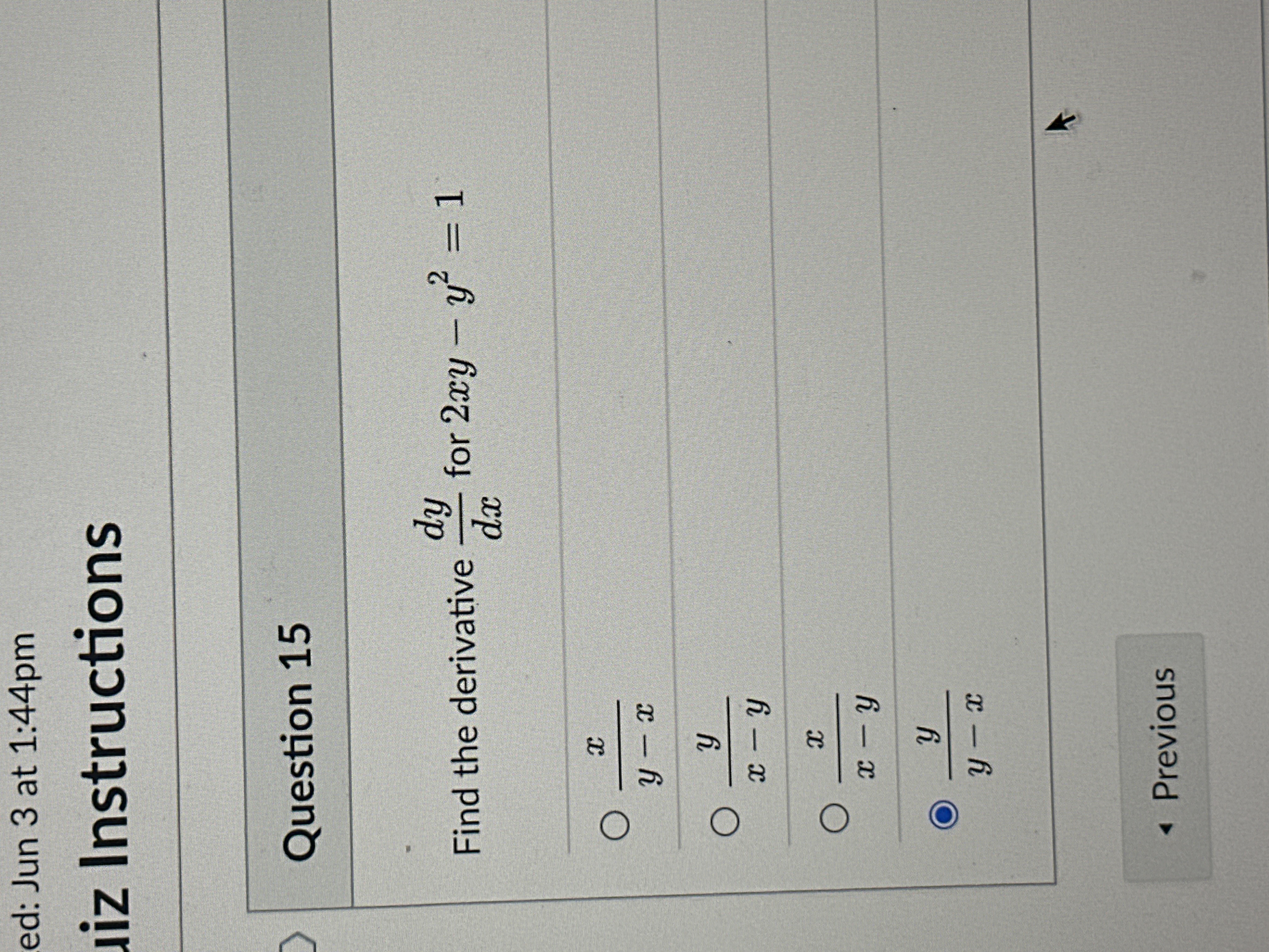 Question 1 5 Find the derivative d y d x for 2 x