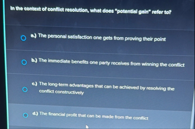 In the context of conflict resolution, what does