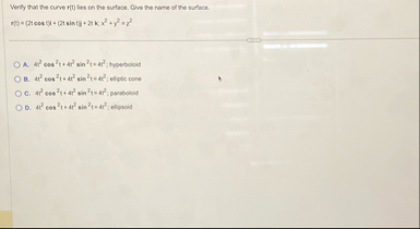 Verify that the curve rm lies on the surface.