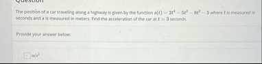 The position of a car traveling along a highway
