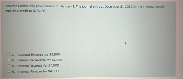 Assume Community pays interest on January 1 . The