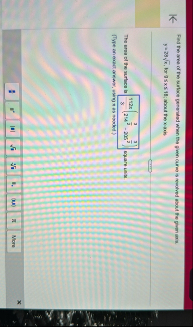 Find the area of the surface generated when the
