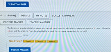 4 . [ - / 1 Points ] SCALCET 9 3 . 9 . 0 0 6 . MI