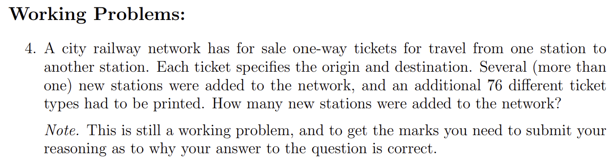 Working Problems: 4 . A city railway network has