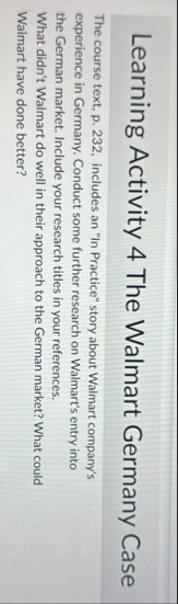 Learning Activity 4 The Walmart Germany Case The