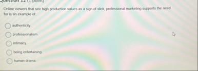 Online viewers that see high production values as