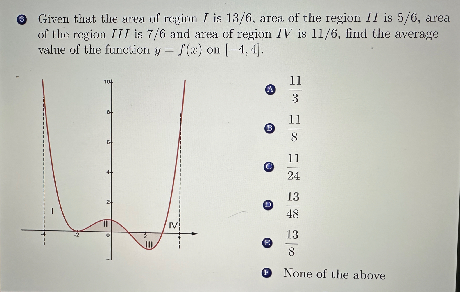 ( 3 ) Given that the area of region I is 1 3 6 ,