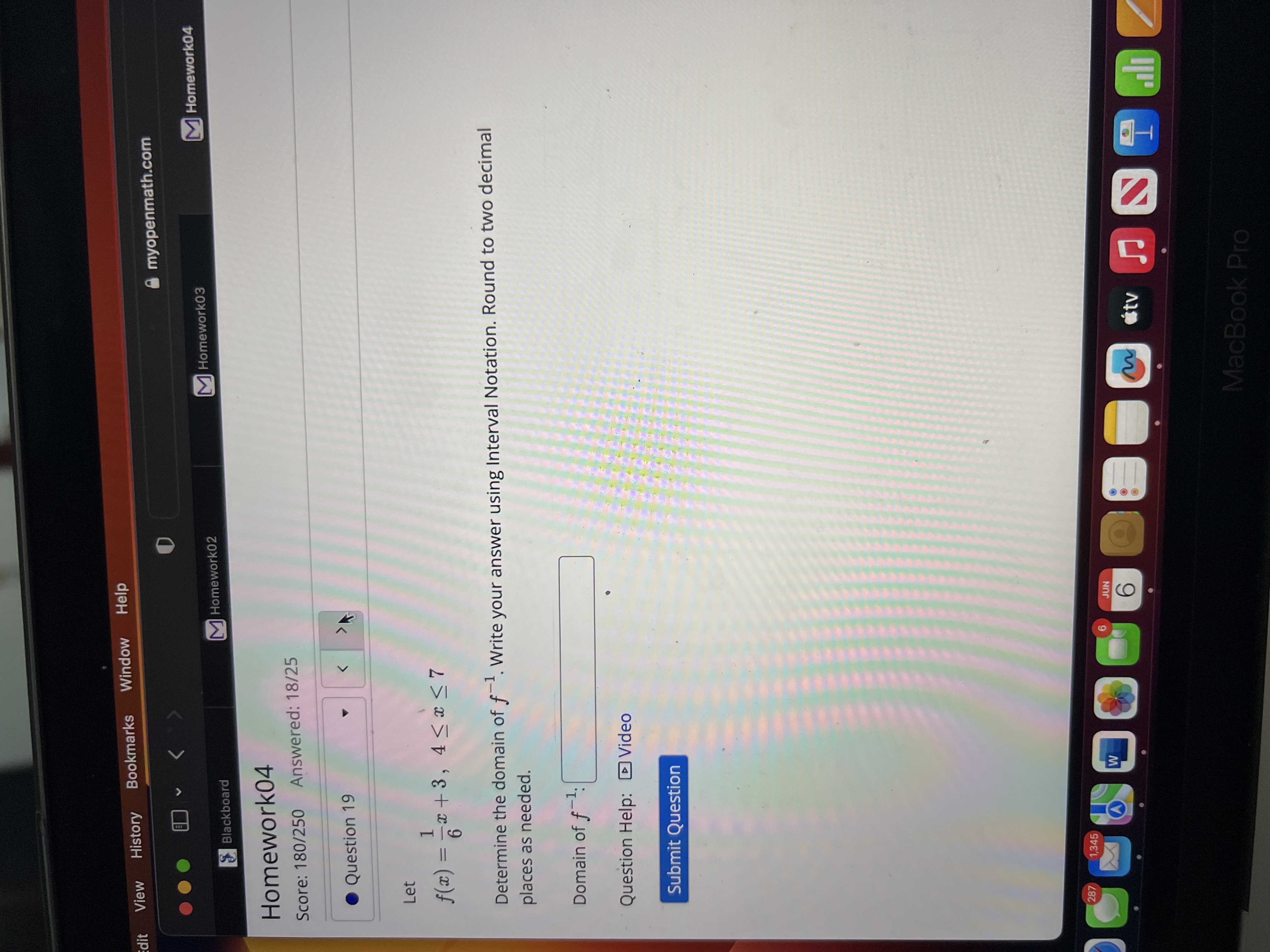 Let f ( x ) = 1 6 x + 3 , 4 x 7 Determine the