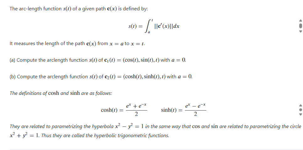 The arc - length function s ( t ) o f a given