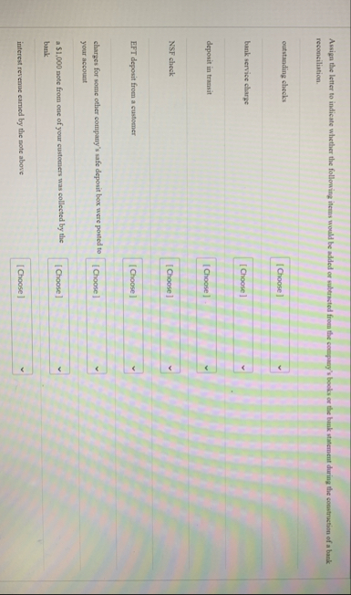 Assign the letter to indicate whether the