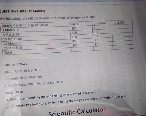 QUESTION THREE ( 1 0 MARKS ) The following data