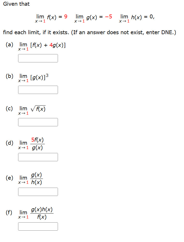 Given that lim x 1 f ( x ) = 9 , lim x 1 g ( x )