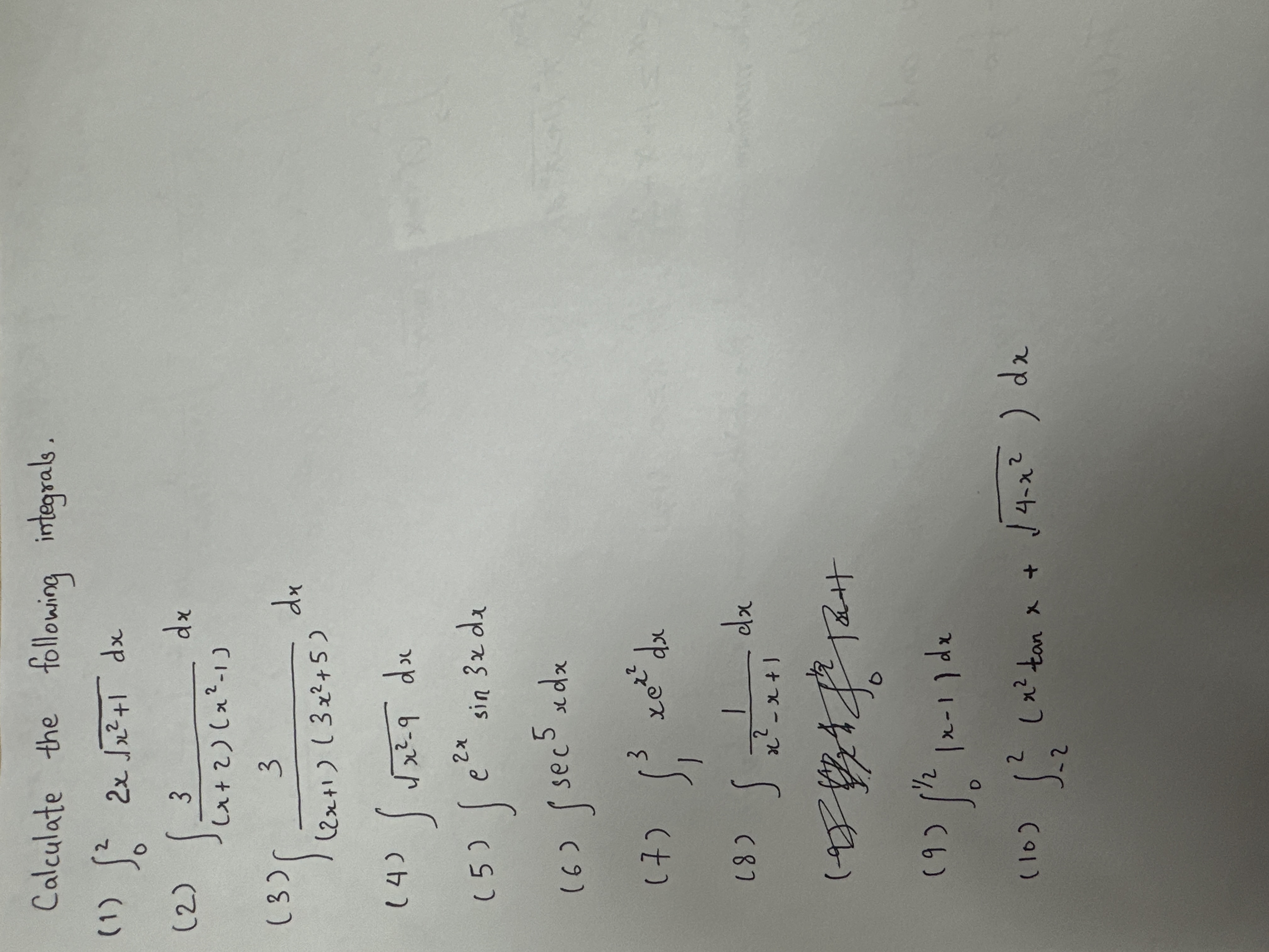 Calculate the following integrals. ( 1 ) 0 2 2 x