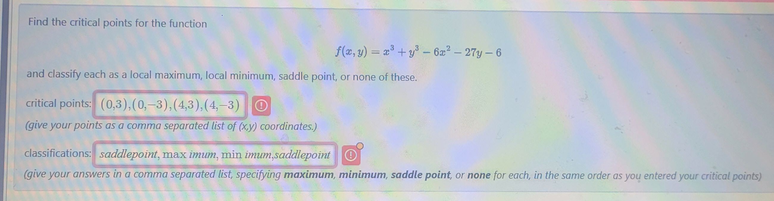 Find the critical points for the function f ( x ,