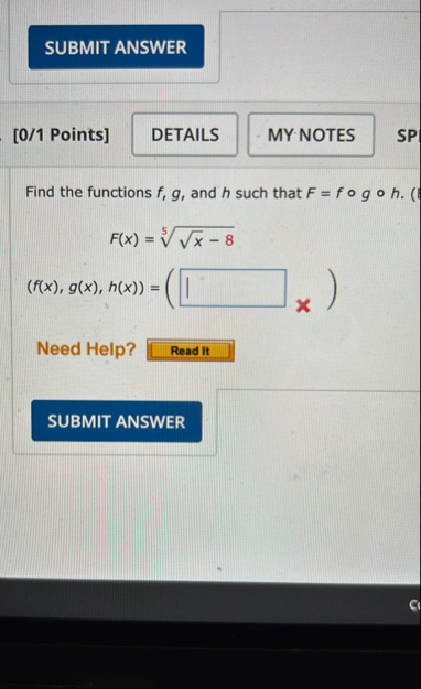 [ 0 / 1 Points ] SP Find the functions f , g ,