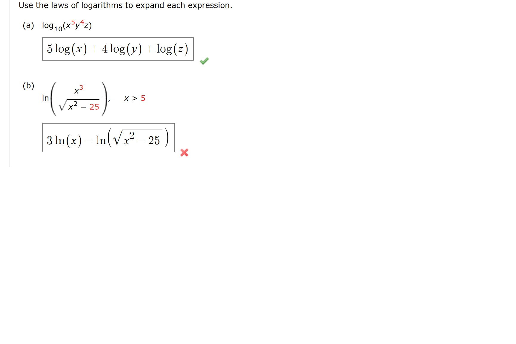 Use the laws o f logarithms t o expand each