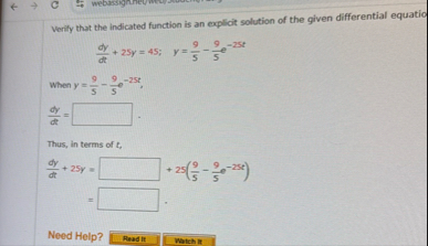 Verify that the indicated function is an explicit