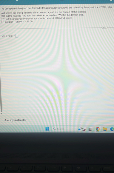 The price p ( in dollars ) and the demand x for a