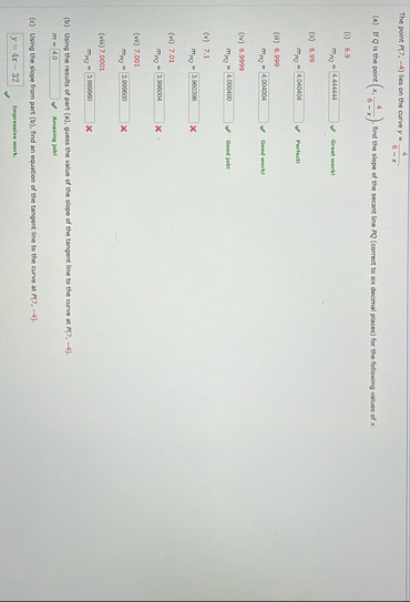 The point P ( 7 , - 4 ) lies on the curve y = 4 6