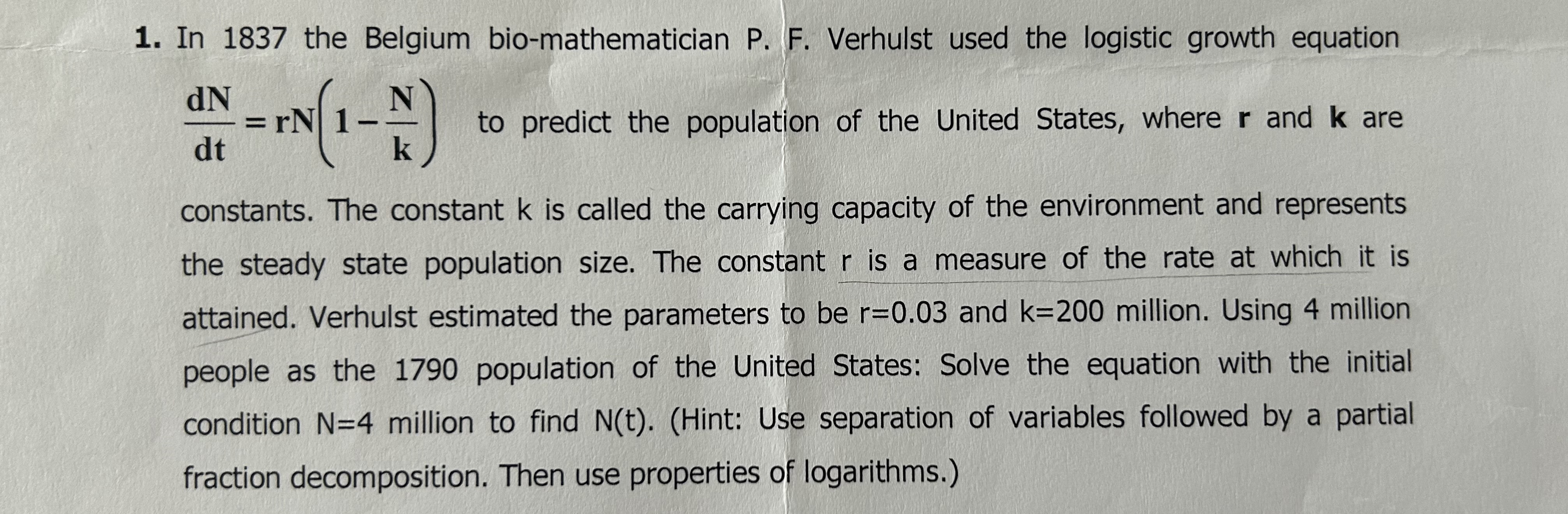1 . In 1 8 3 7 the Belgium bio - mathematician P