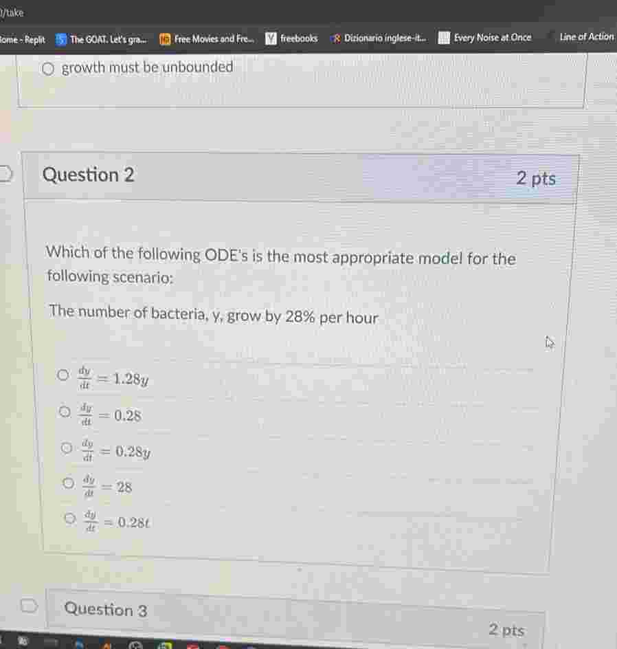 Question 2 Which o f the following ODE's i s the