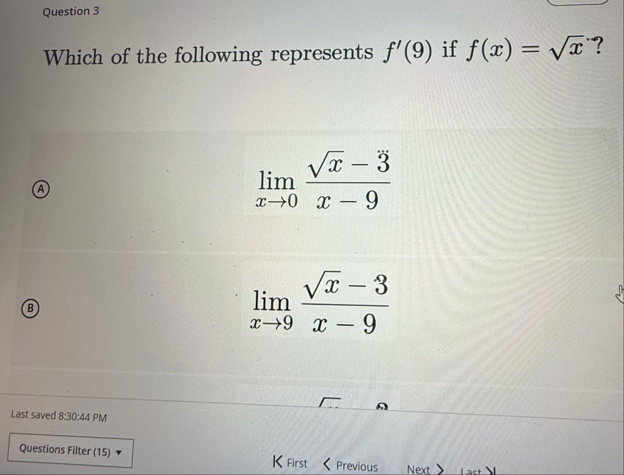 Question 3 Which of the following represents f '