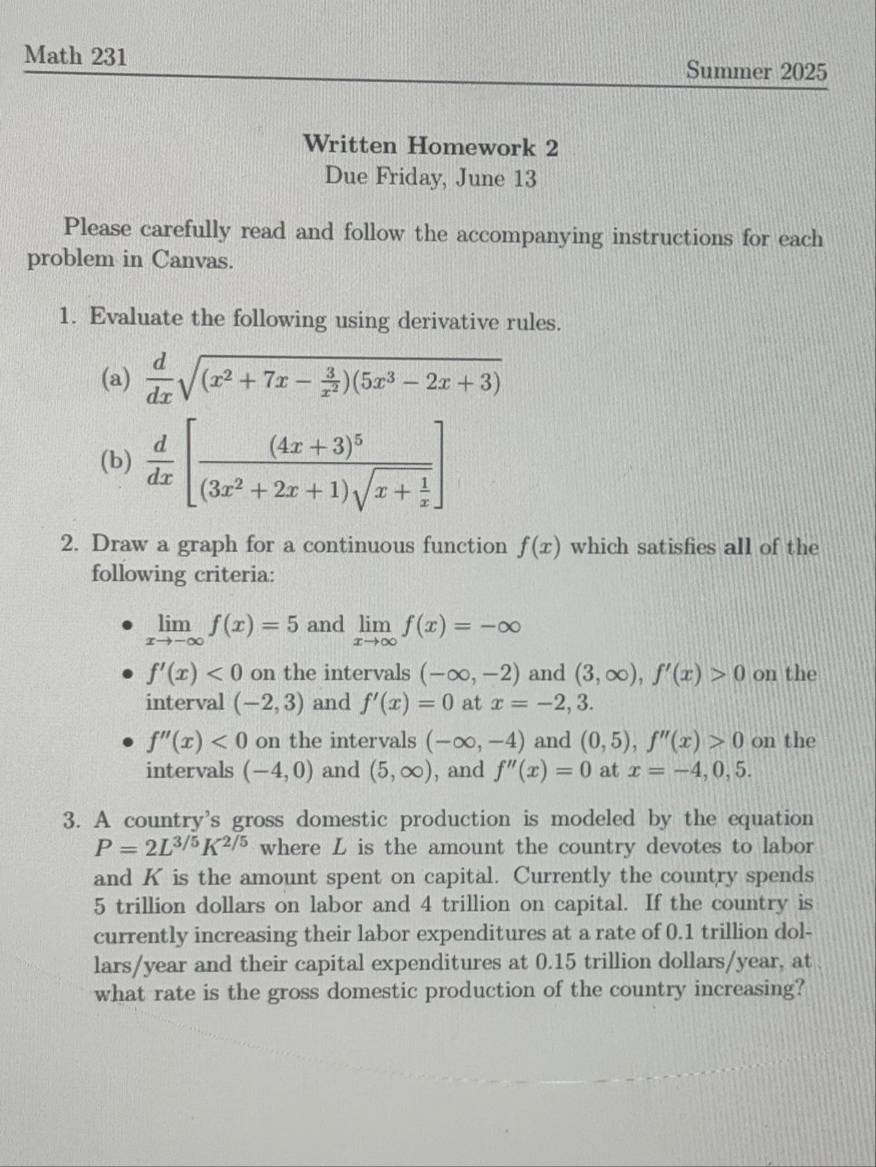 Math 2 3 1 Summer 2 0 2 5 Written Homework 2 Due