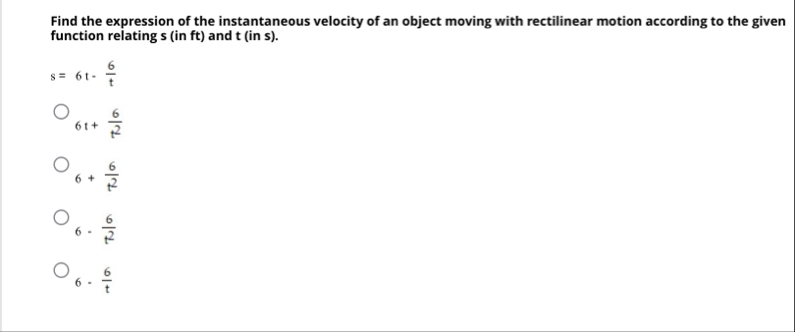Find the expression of the instantaneous velocity