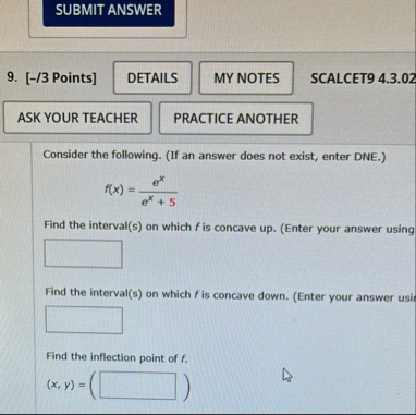 9 . [ - / 3 Points ] SCALCET 9 4 . 3 . 0 2