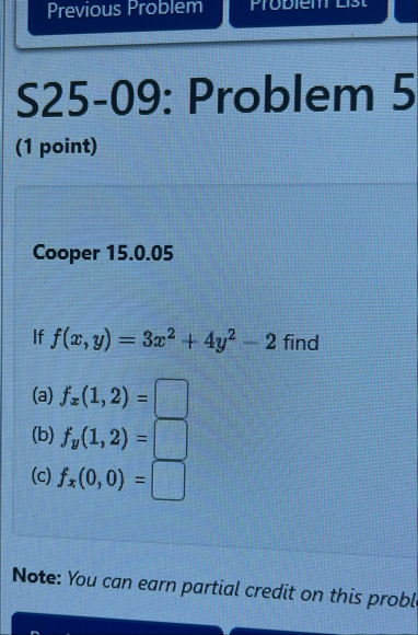 S 2 5 - 0 9 : Problem 5 ( 1 point ) Cooper 1 5 .