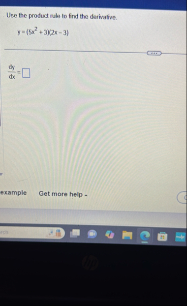Use the product rule to find the derivative. y =