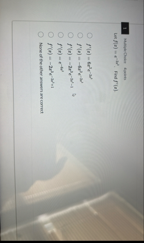 1 Multiple Choice 4 points Let f ( x ) = e - 2 x