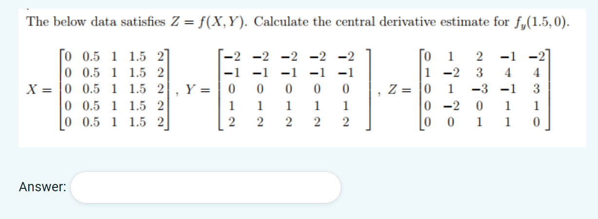 The below data satisfies Z = f ( x , Y ) .