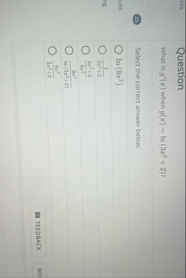 Question What is g ' ( x ) when g ( x ) = l n ( 3