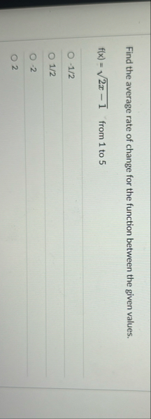 Find the average rate of change for the function