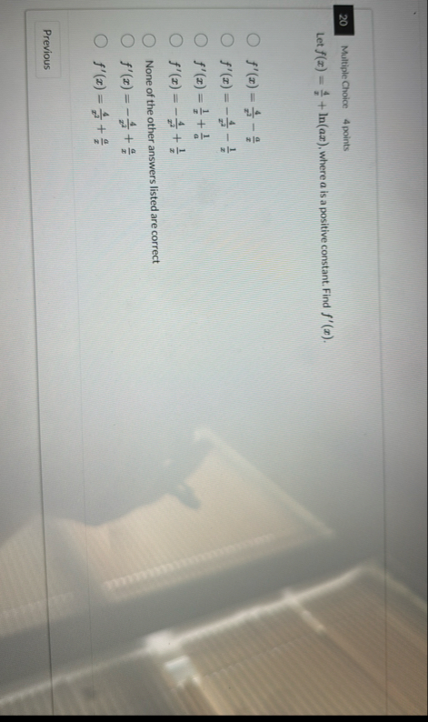 2 0 Multiple Choice 4 points Let f ( x ) = 4 x l
