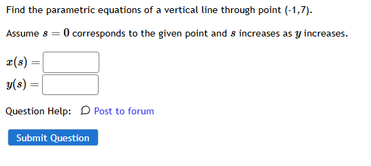 Find the parametric equations o f a vertical line