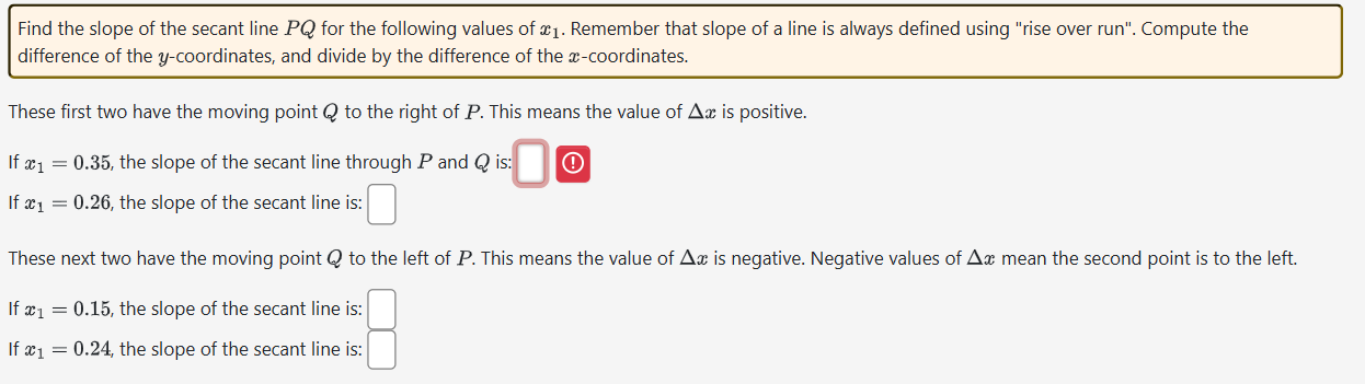 Find the slope o f the secant line P Q for the