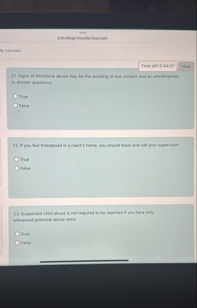 crdcollege.moodlecloud.com Time left 0 : 4 4 : 0
