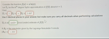 Comider the function f ( x ) = x l n ( x ) . tet