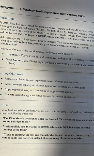 Assignment 5 : Strategy Tool: Experience and